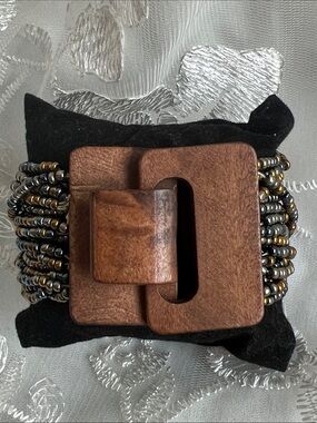 Wooden Buckle Multi-Strand Beaded Bracelet - Brown